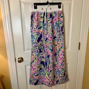 Lilly Pulitzer Linen Beach Pant Size XS in Indigo Palm Reader Print EEUC